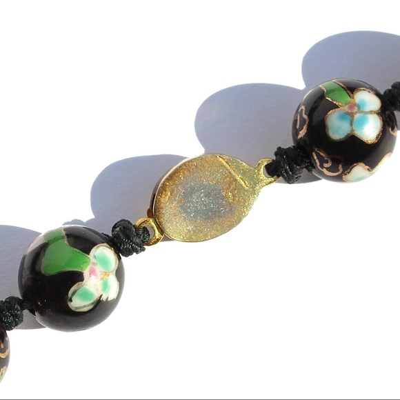 Vintage Chinese Knotted Cloisonne Beaded Necklace Strand Large Black Beads 26.5” - Picture 6 of 6